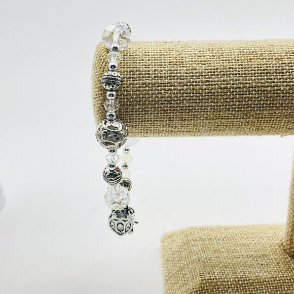 Signed ALEXA'S ANGELS Beaded Bracelet Heart Charm Silver White Stretch Cremains - Picture 8 of 8